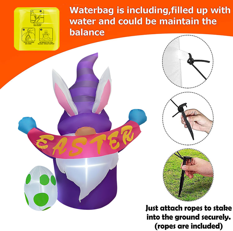 4 Ft Inflatable Easter Gnome with Egg Decoration Build-in LED Blow Up Happy Easter for Home Yard Lawn Garden Indoor Outdoor