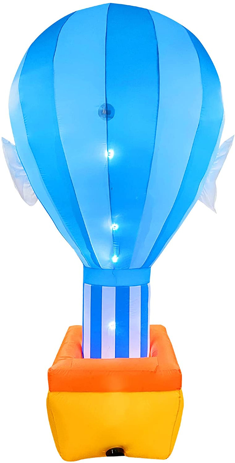 8 FT LED Light Up Inflatable Happy Birthday Blue Hot Air Balloon Decoration for Birthday Party Yard Lawn Display Home Celebration