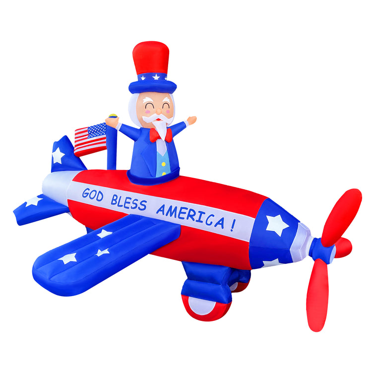 8FT Independence Day Inflatable Uncle Sam Flying Airplane & Airplane Propellers Spin Decoration Patriotic 4th of July for Home Yard Lawn Garden Indoor Outdoor Decoration
