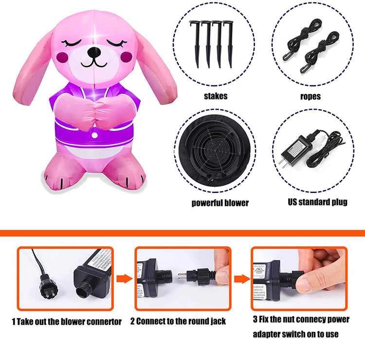 4 Ft Easter Decorations Inflatables Prayer Bunny Outdoor, Build-in LEDs Blow Up for Holiday Yard Garden Outdoor Decor