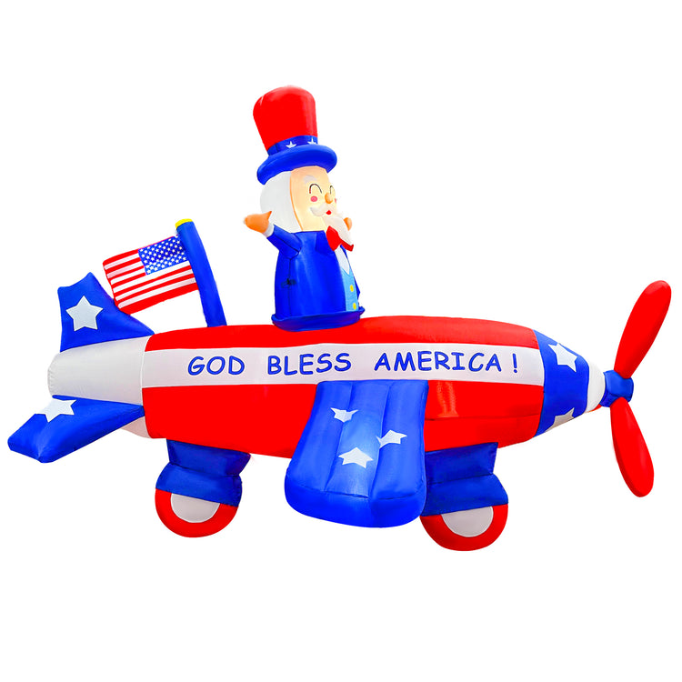 8FT Independence Day Inflatable Uncle Sam Flying Airplane & Airplane Propellers Spin Decoration Patriotic 4th of July for Home Yard Lawn Garden Indoor Outdoor Decoration
