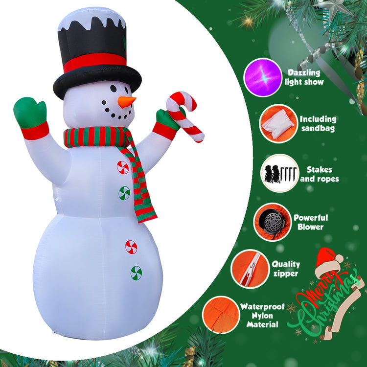 10 Ft Seasonblow Inflatable Christmas Snowman Holding Candy Stick In Hand