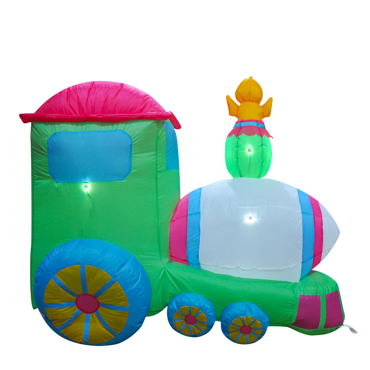 5FT SEASONBLOW Inflatable Easter Train with Bunny Basket Colorful Eggs Decorations.