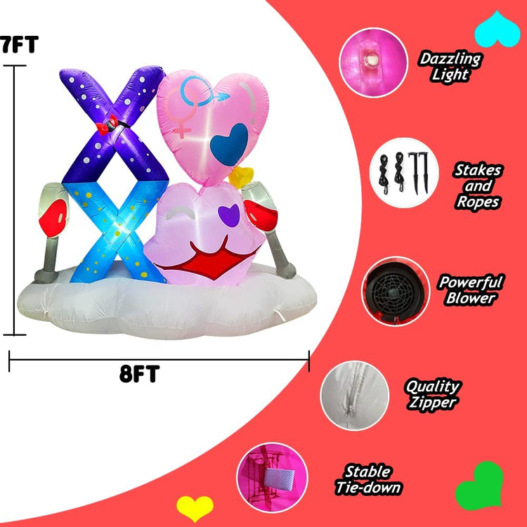 7 FT Inlflatable Valentine's Day XOXO with Heart Lip Wine Glass Decoration