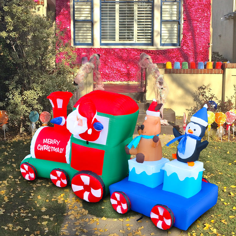 7Ft SeasonBlow Inflatable Christmas Santa Claus Elk Penguin Ride the Train