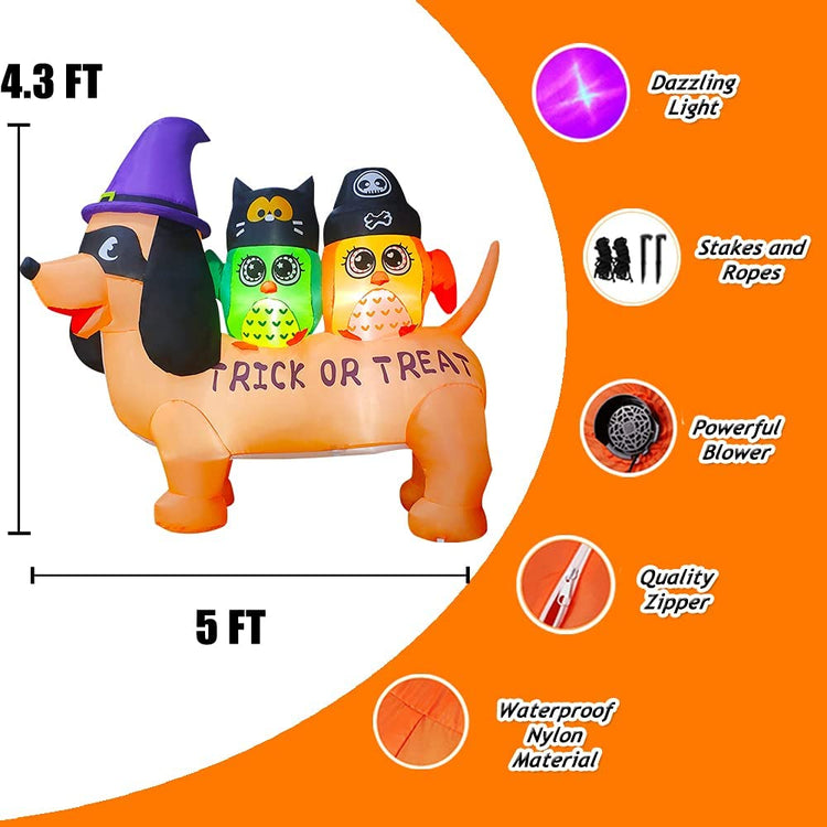5 FT Seasonblow Halloween Inflatable Dog with Owls