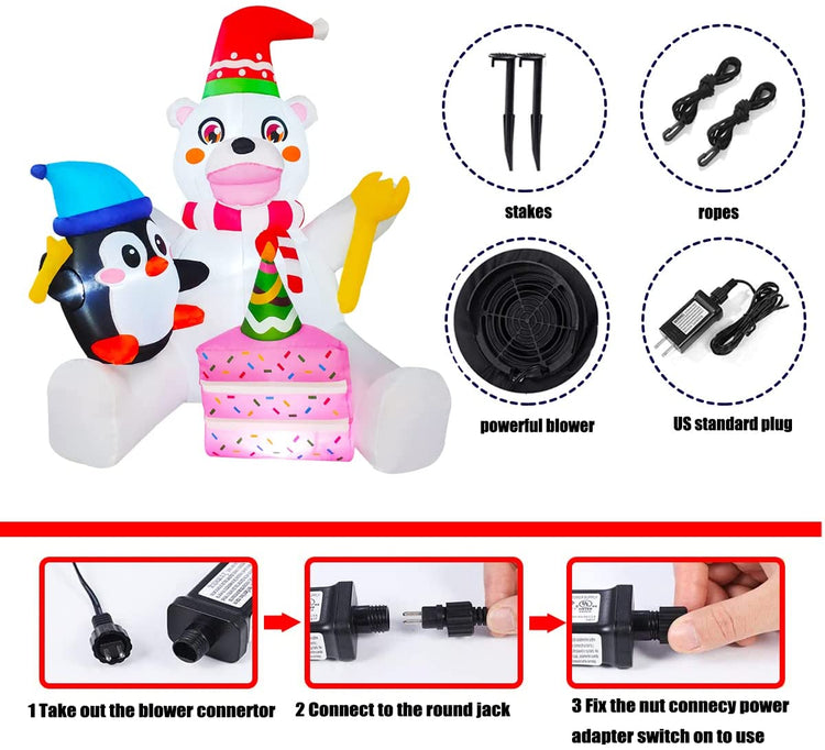 5ft Seasonblow Inflatable Christmas Polar Bear with Penguin Eat Cake Decoration