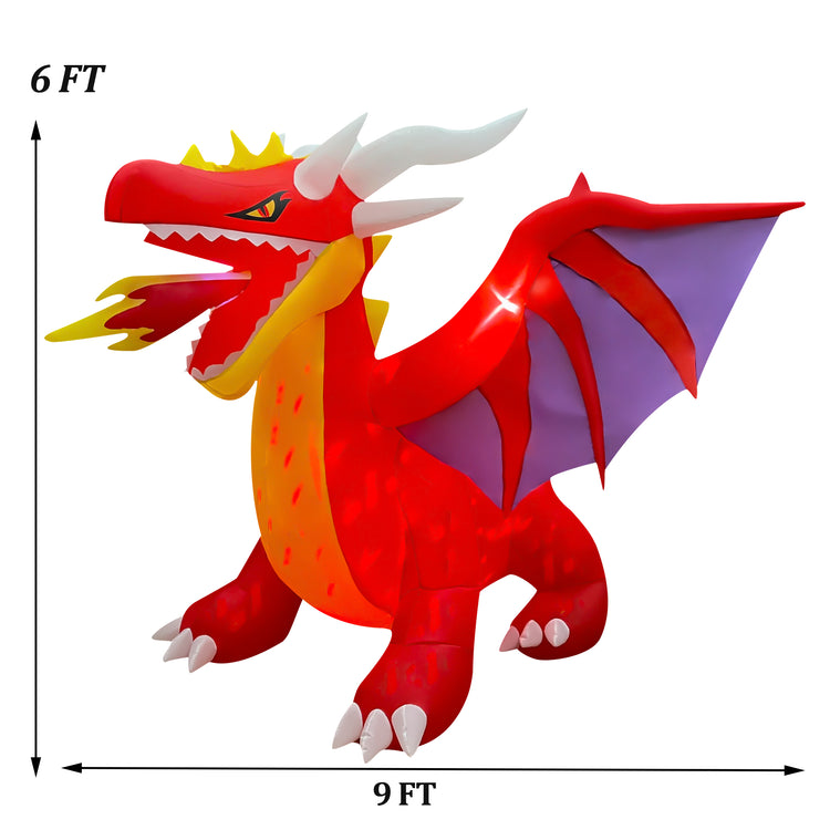 6 FT Halloween Inflatables Fire Dragon Decoration, Blow Up Yard Decor with LED Lights Built-in for Halloween Party Indoor Outdoor Holiday Decorations