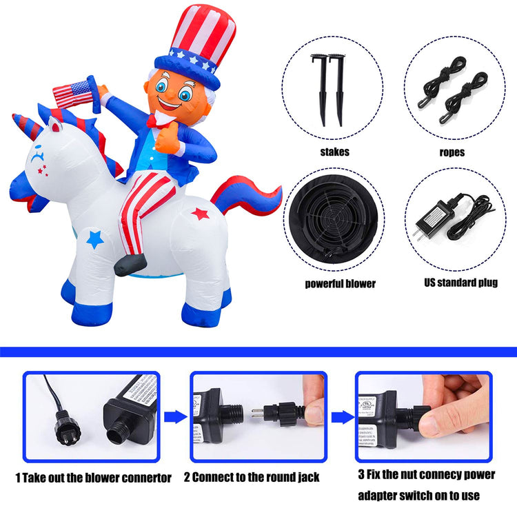 5Ft SeasonBlow Inflatable Independence Day Uncle Sam Rides A Unicorn.