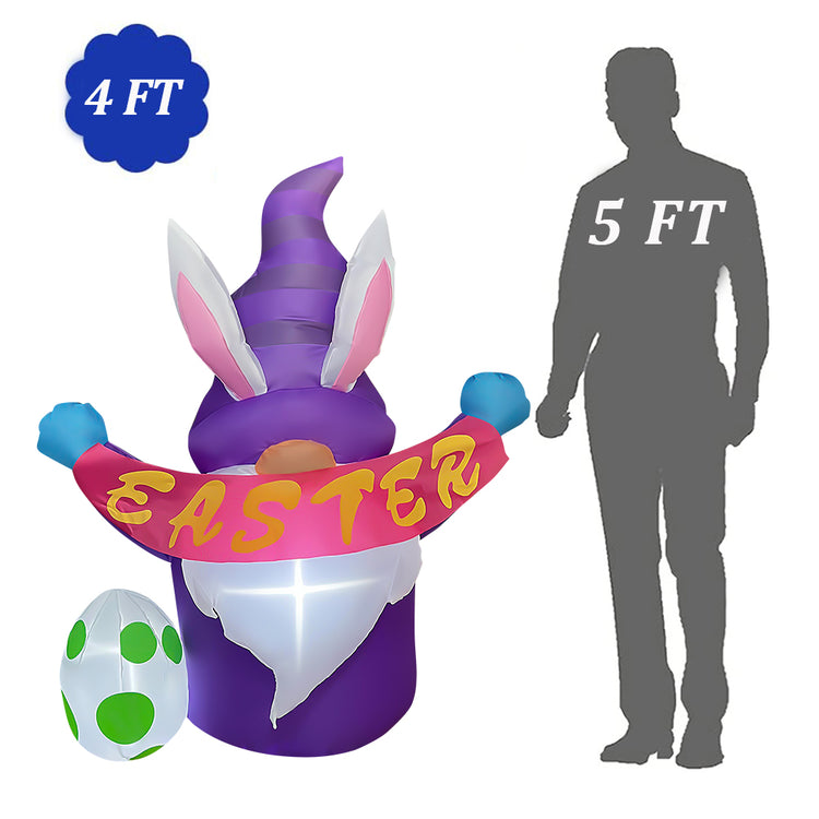 4 Ft Inflatable Easter Gnome with Egg Decoration Build-in LED Blow Up Happy Easter for Home Yard Lawn Garden Indoor Outdoor