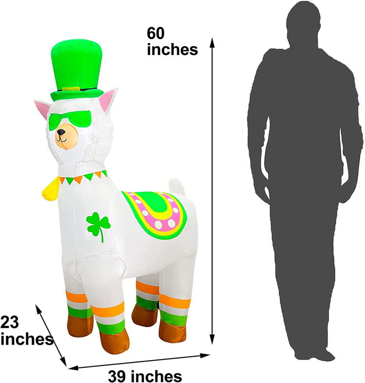 5ft Inflatable St. Patrick's Day Cute Sainte Alpaca Decoration, LED Blow Up Lighted Decor Indoor Outdoor