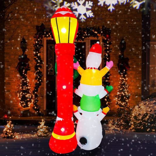6 FT Seasonblow Inflatable Christmas Snowmans Stack of 3 with Street Light Sign
