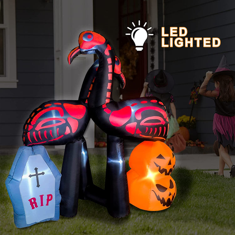 5ft Seasonblow Halloween Inflatable Skeleton Flamingo Tombstone Decoration
