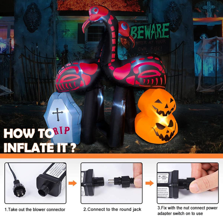 5ft Seasonblow Halloween Inflatable Skeleton Flamingo Tombstone Decoration