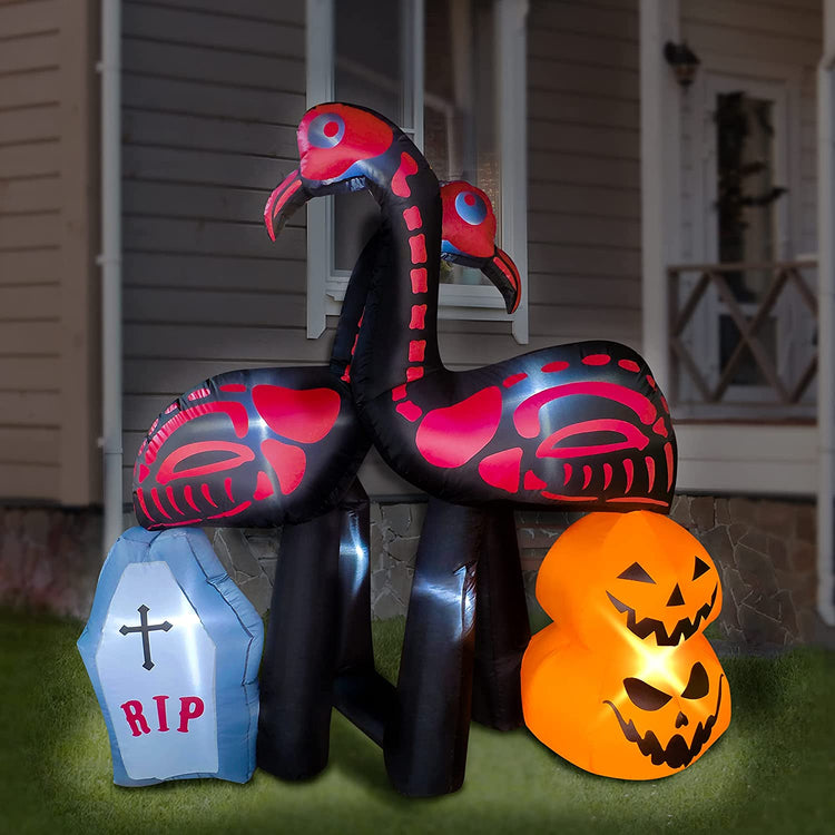 5ft Seasonblow Halloween Inflatable Skeleton Flamingo Tombstone Decoration