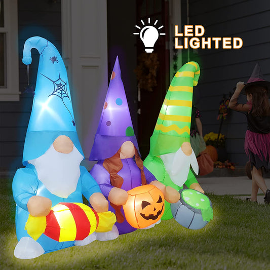 6ft Seasonblow Inflatable Halloween Gnomes Holding Candy, Pumpkin and Pot Decoration