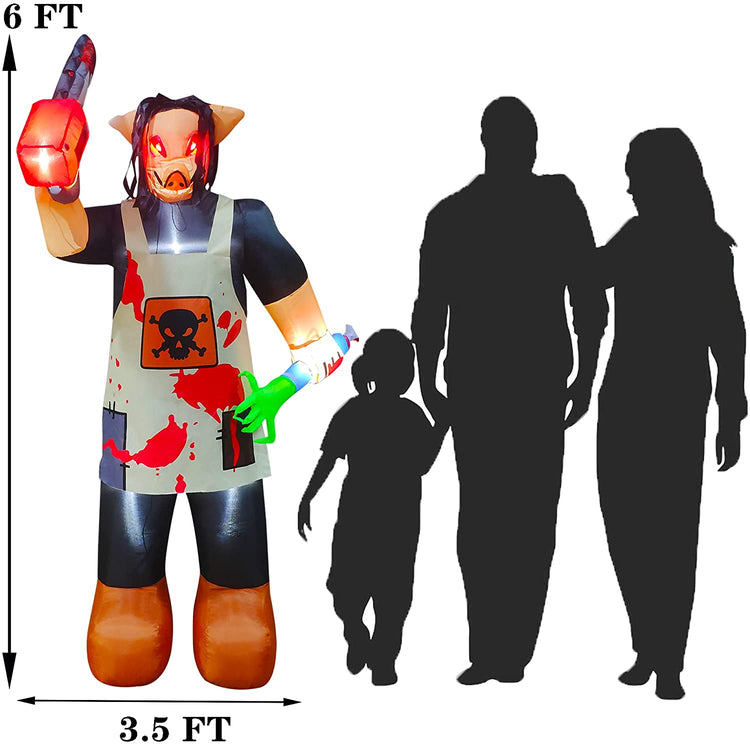 6Ft Seasonblow Halloween Inflatable Pig Head Butcher Decoration