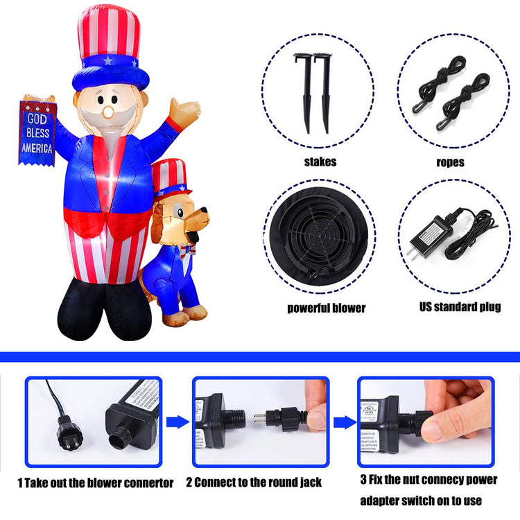 7Ft Seasonblow Inflatable Independence Day Uncle Sam With Dog.