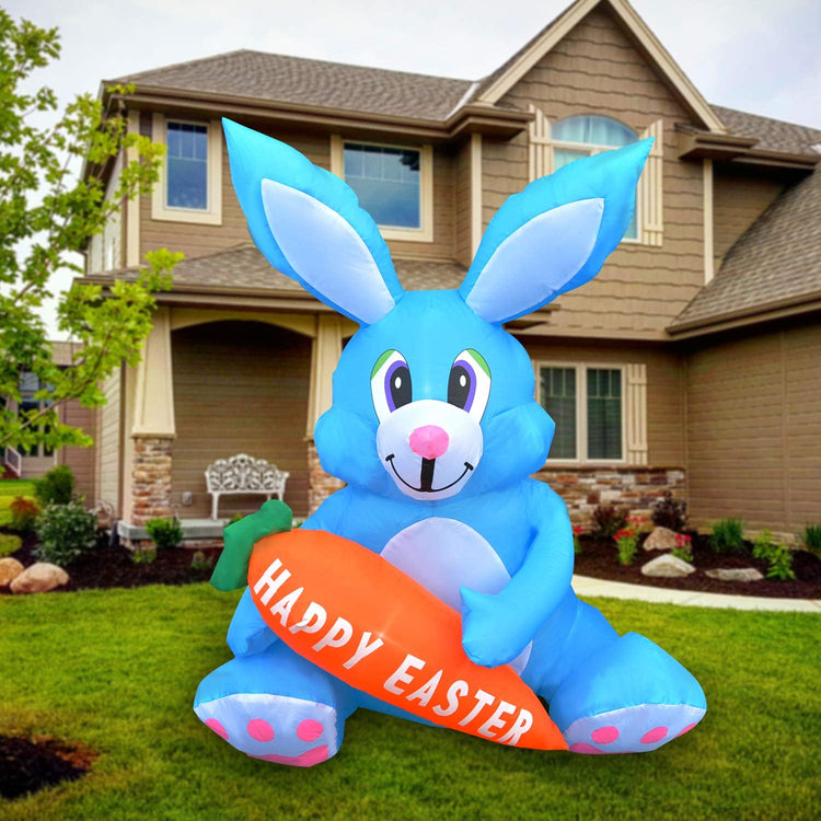 4 FT LED Light Up Inflatable Easter Cute Bunny Rabbit with Carrot Decoration