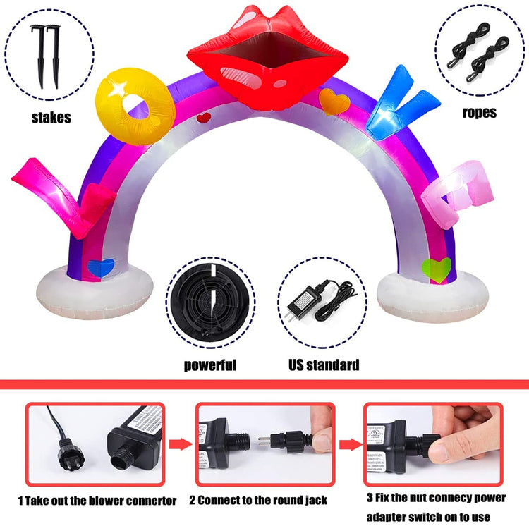 6 FT Inlflatable Valentine's Day Arch with Love Red Lips LED Light Up Decoration