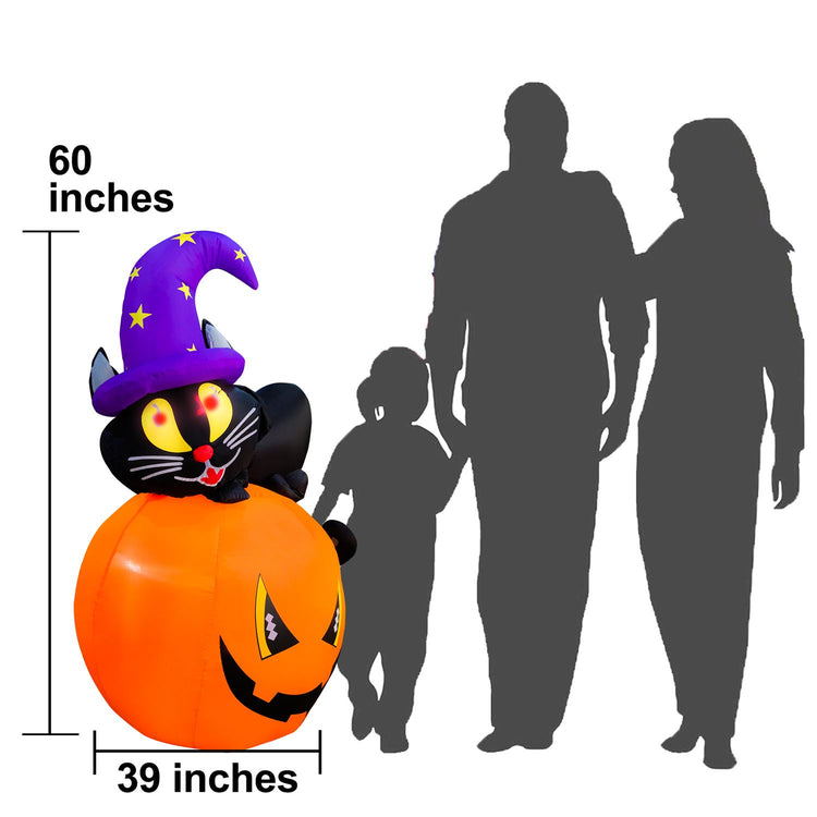5 Ft Seasonblow Inflatable Halloween Red Eye Pumpkin Wizard Cat