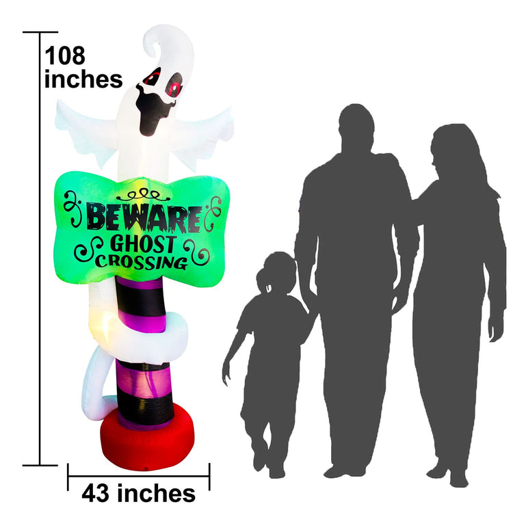 9 Ft Seasonblow Inflatable Halloween White Ghost Street Sign