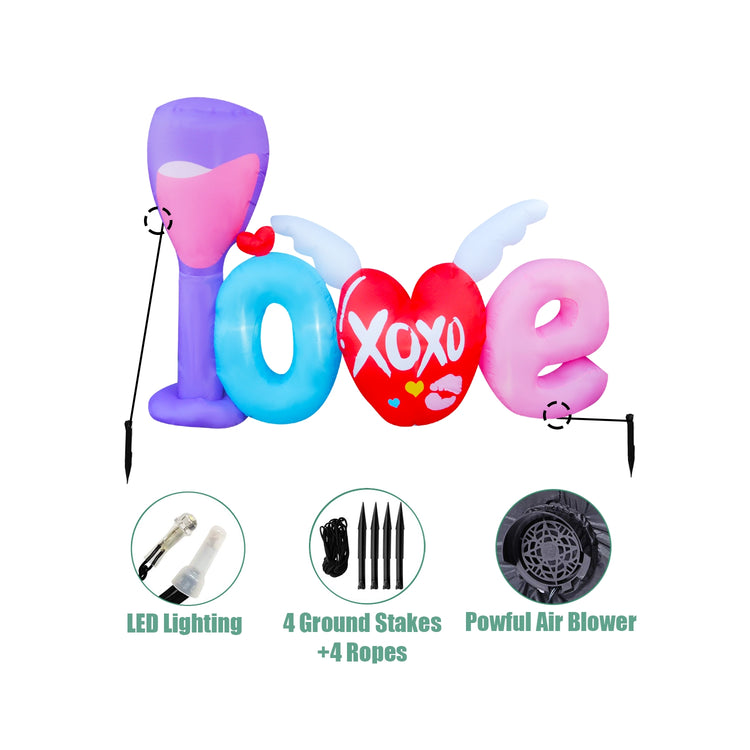 7Ft SeasonBlow Inflatable Valentine's Day Wine Glass Love Heart.