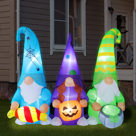 6ft Seasonblow Inflatable Halloween Gnomes Holding Candy, Pumpkin and Pot Decoration
