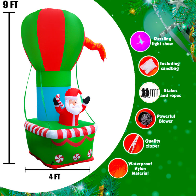 9Ft Seasonblow Inflatable Christmas Hot Air Balloon Streamer