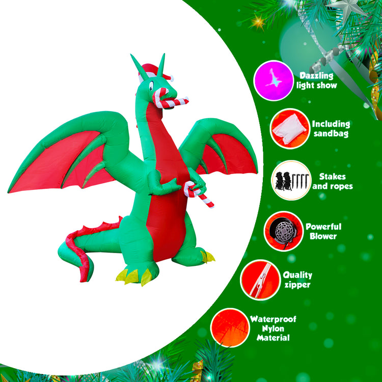 10Ft Seasonblow Inflatable Christmas Dragon Bite Candy Bar