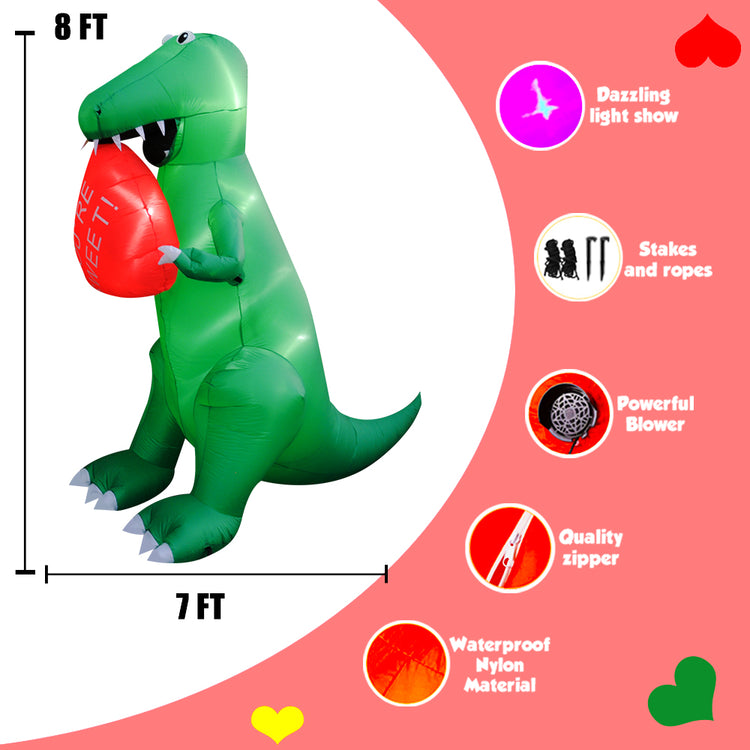 8Ft SeasonBlow Inflatable Valentine's Day Dinosaur Handheld Heart.