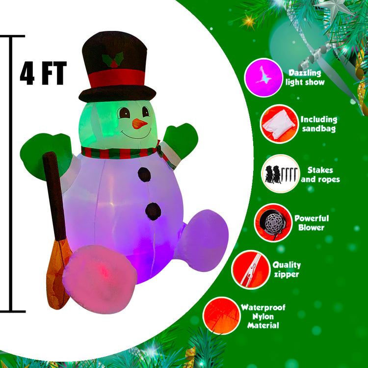 4Ft Seasonblow Inflatable Christmas Snowman with a broom