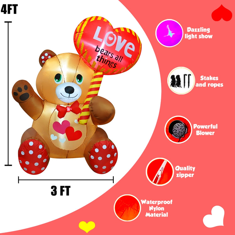 4Ft SeasonBlow Inflatable Valentine's Day Balloon Love Bear.