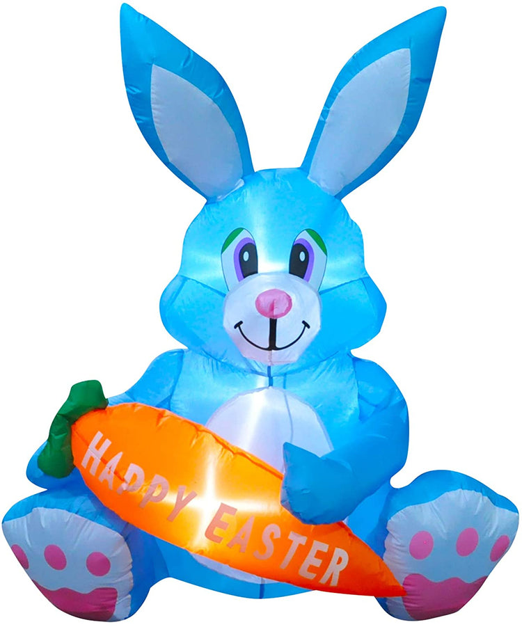 4 FT LED Light Up Inflatable Easter Cute Bunny Rabbit with Carrot Decoration