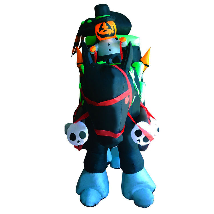 8 Ft Seasonblow Inflatable Halloween Black Horse-drawn Car