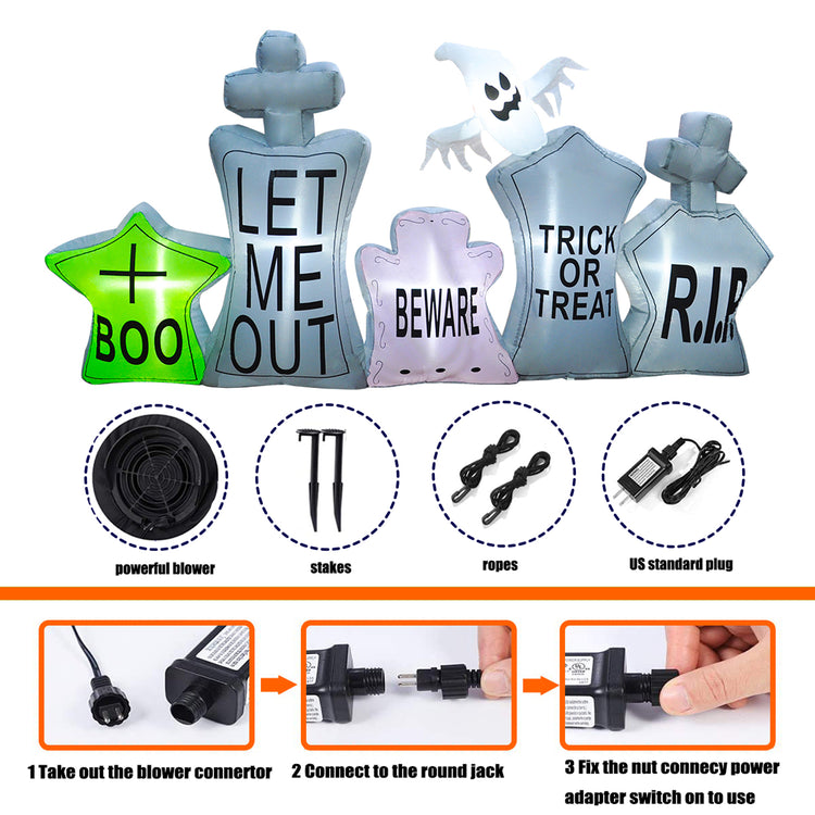 7Ft Seasonblow Inflatable Halloween Tombstone Combination and White Ghost