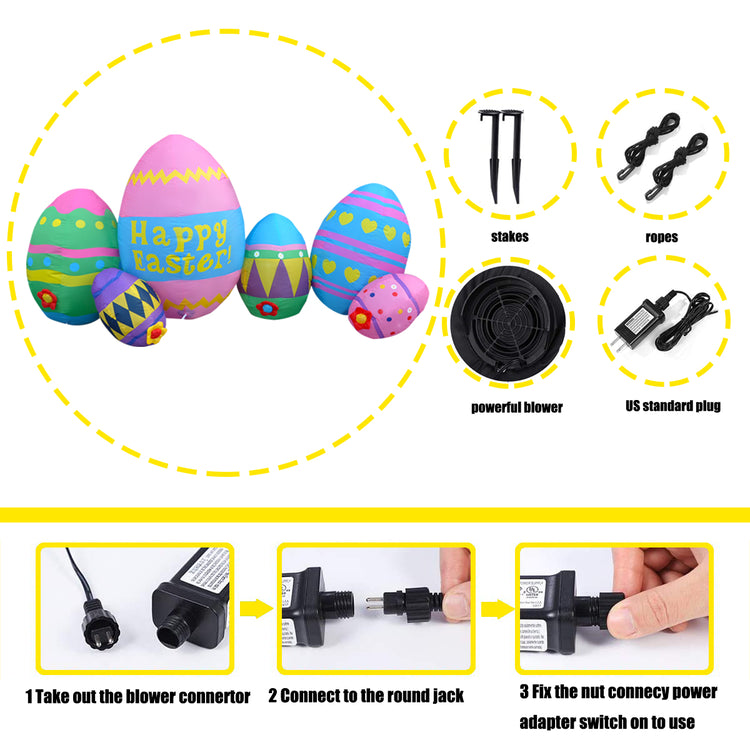 8 Ft SEASONBLOW LED Light Up Inflatable Easter Eggs Decoration.