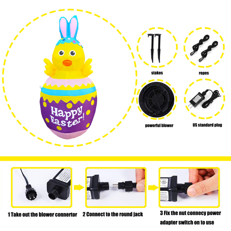 5Ft Seasonblow Easter Inflatable Bunny Ears Chick Born.