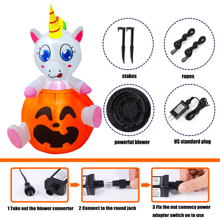 5Ft Seasonblow Halloween Inflatables Cute Pumpkin Unicorn