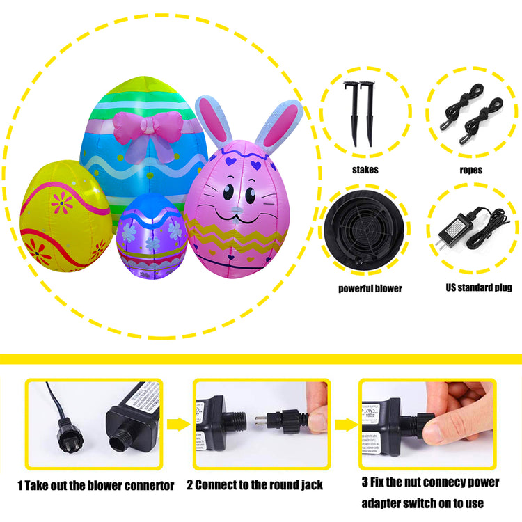 5 Ft SEASONBLOW Inflatable Easter Bunny Eggs Decorations.
