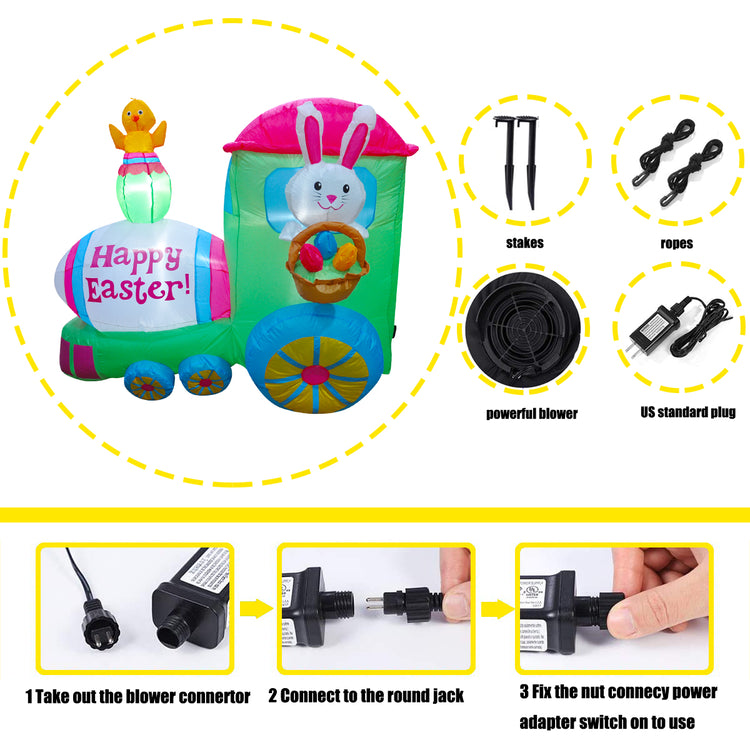 5FT SEASONBLOW Inflatable Easter Train with Bunny Basket Colorful Eggs Decorations.