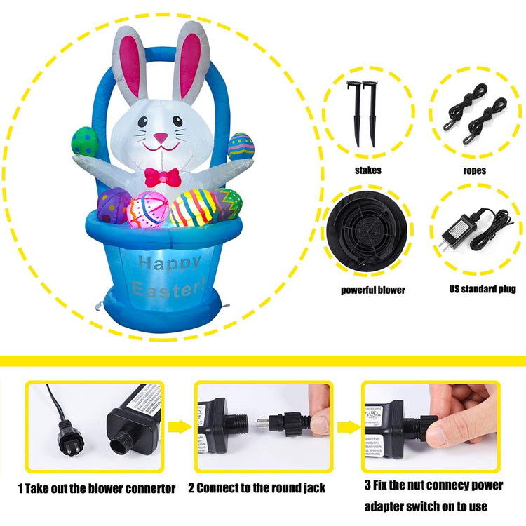 5Ft Seasonblow Easter Inflatable Flower Basket Bunny.