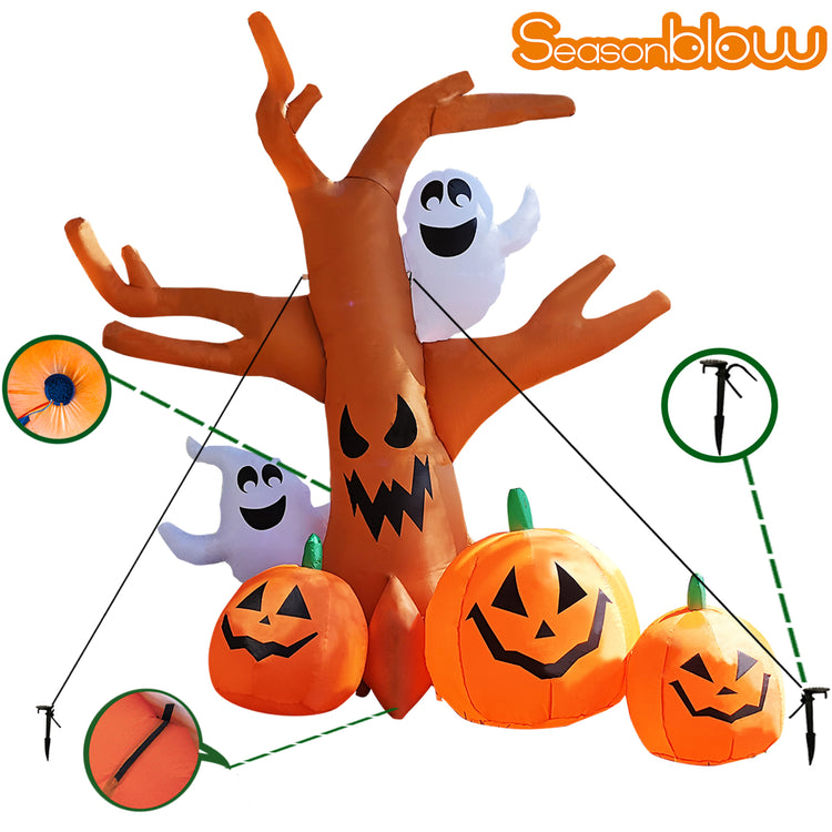 8Ft Seasonblow Halloween Inflatable Ghost Tree Pumpkin Combo