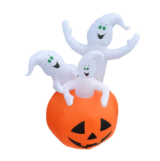 6Ft Seasonblow Halloween Inflatable Funny White Ghost on Pumpkin