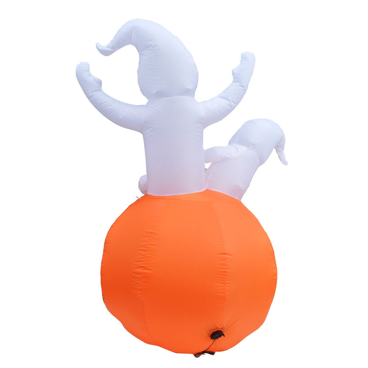 6Ft Seasonblow Halloween Inflatable Funny White Ghost on Pumpkin
