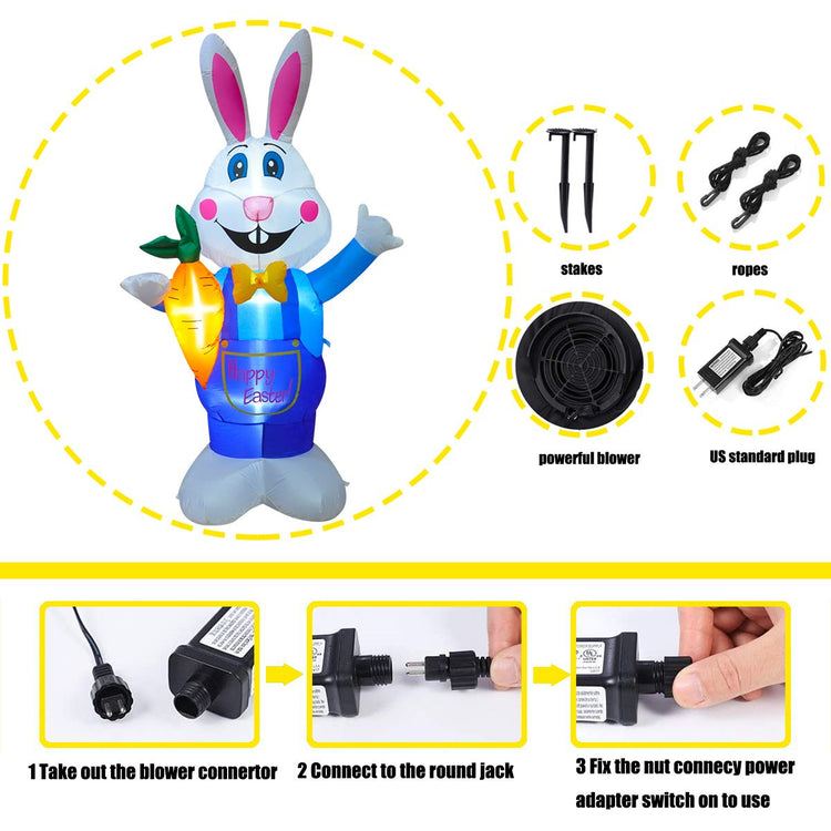 8Ft Seasonblow Easter Inflatable Blue Pants Bunny Holding Carrots.