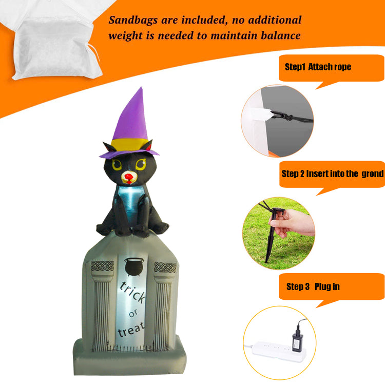 4.5 Ft Seasonblow Inflatable Halloween cat on tombstone