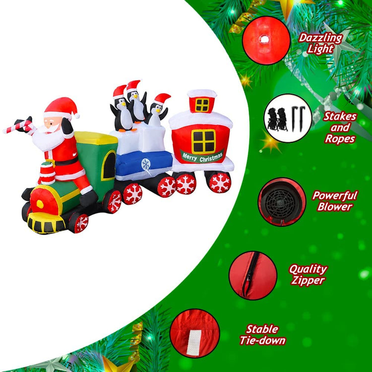 8Ft SeasonBlow Inflatable Christmas Santa Claus Drives The Train