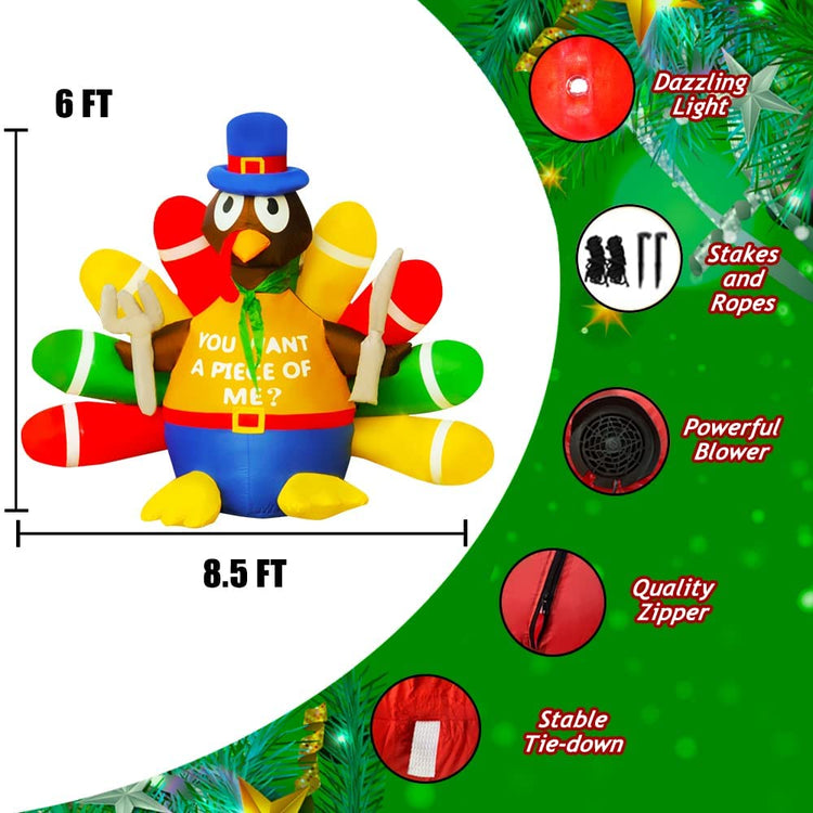8.5Ft Seasonblow Inflatable Thanksgiving Turkey with colorful wings