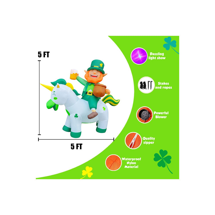 5Ft SeasonBlow Inflatable Saint Pa's Fairy Riding Unicorn.